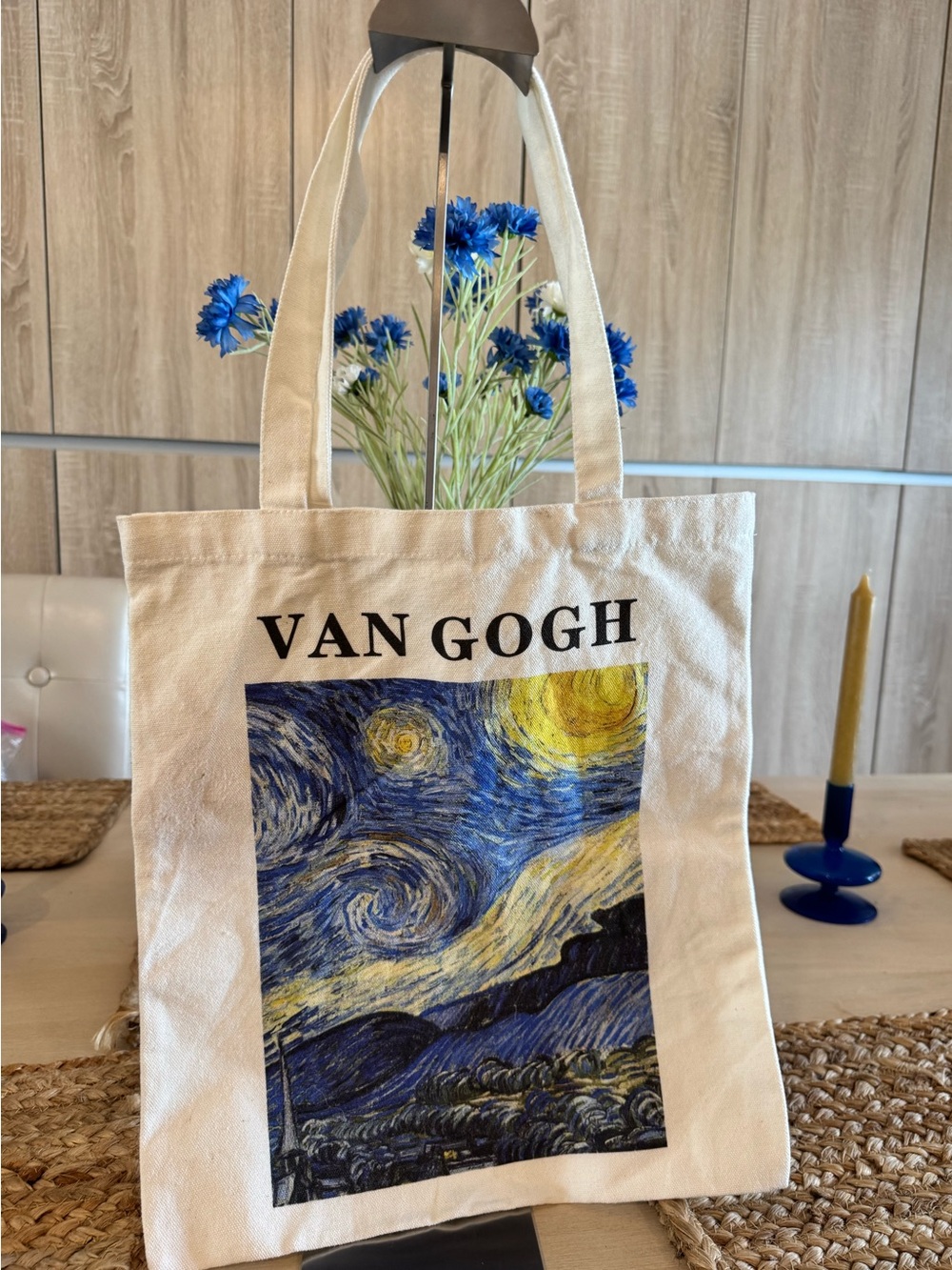 NWT Immersive Van Gogh Art Exhibit Starry Night Double-Sided Canvas Tote Bag